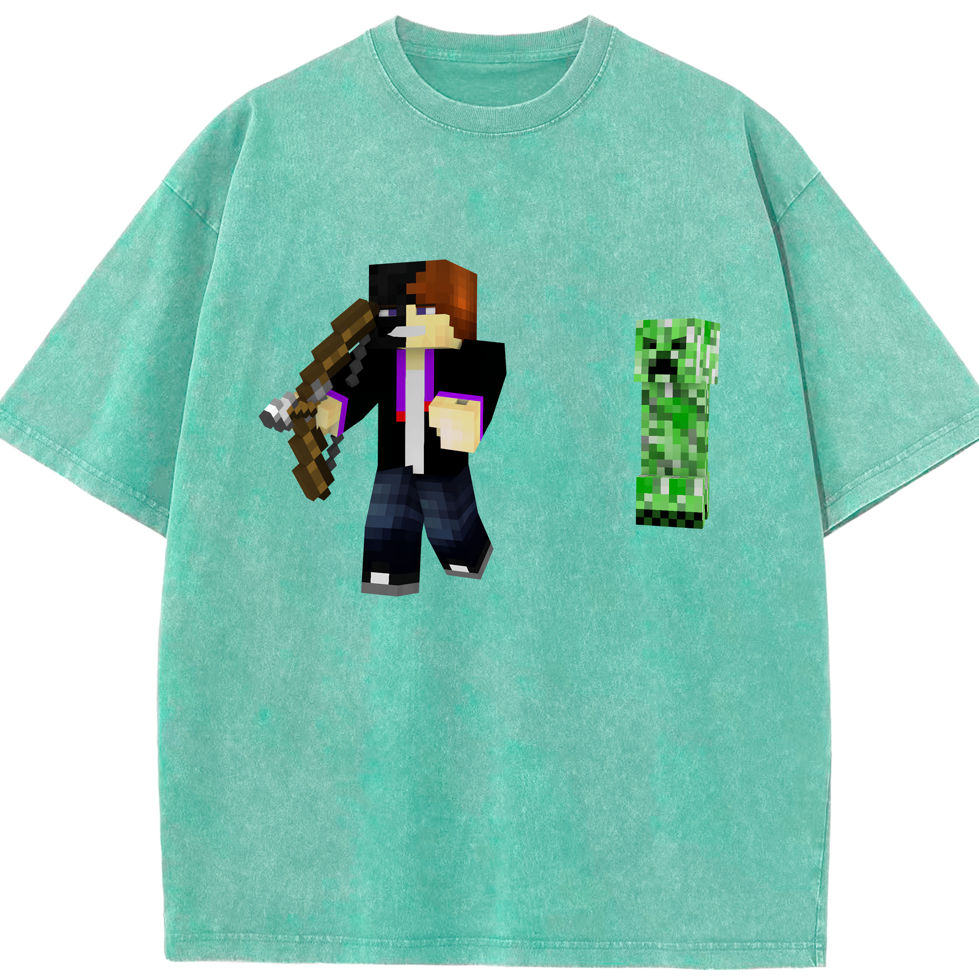 （画像用） マインクラフト ブロックの世界 Minecraft MC Block world 綿100% ヴィンテージ風 半袖Tシャツ（フロントプリント）